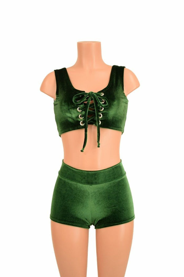 2PC Lace Up Crop & Shorts Set - 1