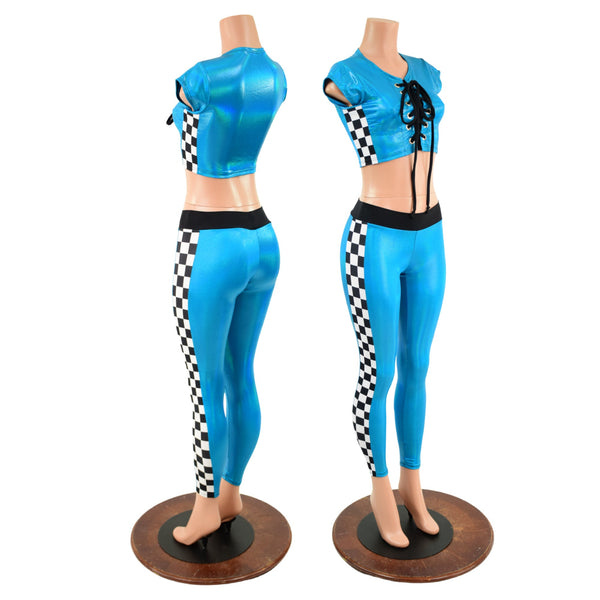 2PC Lace Up Side Panel Top & Midrise Leggings Set - 1