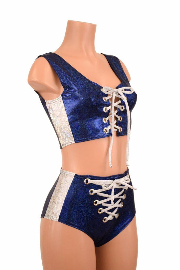 2PC Lace Up Side Panel Top & Siren Shorts Set - 1