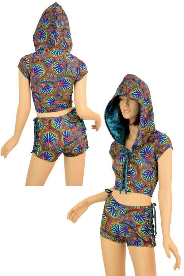 2PC Lace Up Top and Midrise Shorts Set - 1