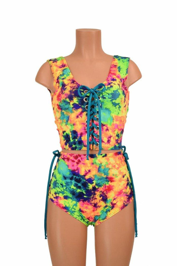 2PC Lace Up Top and Siren Shorts Set - 3