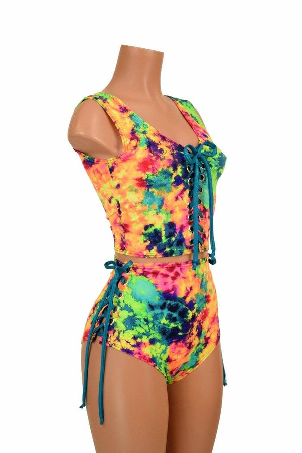 2PC Lace Up Top and Siren Shorts Set - 2