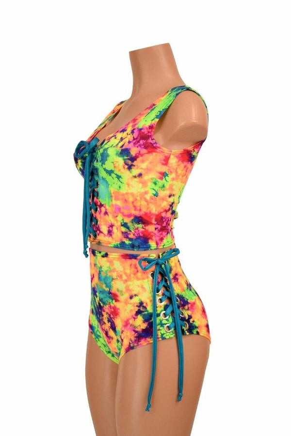 2PC Lace Up Top and Siren Shorts Set - 4