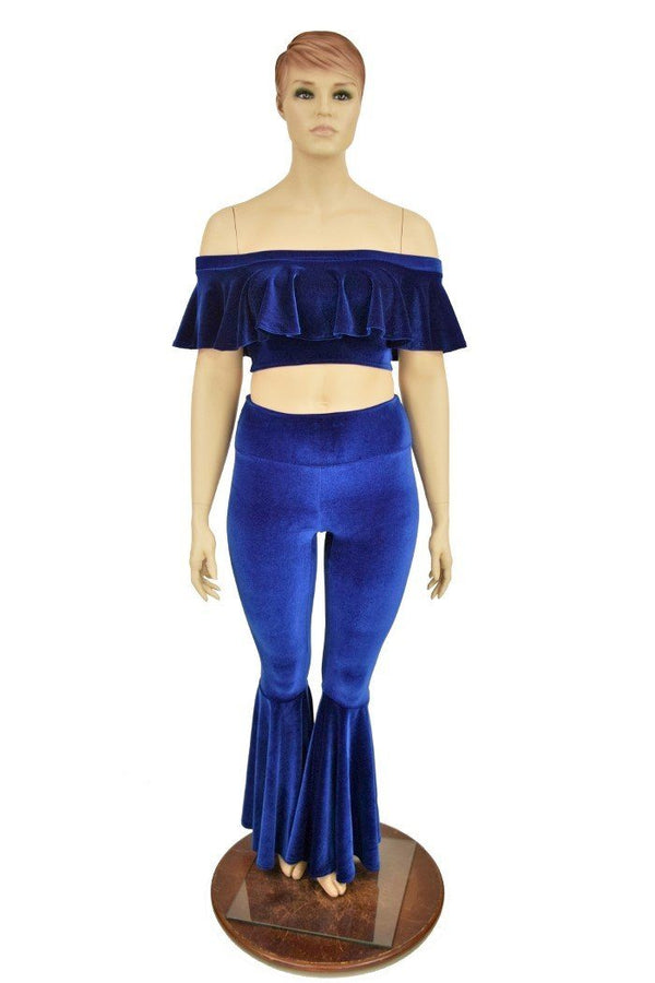 2PC Sapphire Velvet Bell Bottom Flares Set - 1