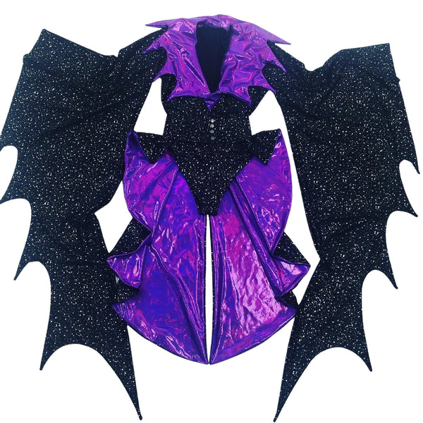 2PC Succubus Sleeve Romper and Tux Back Belt Set - 1