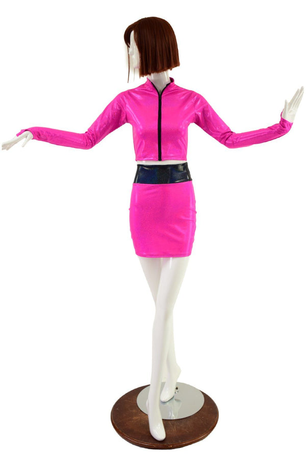 2PC Zipper Front Crop & Bodycon Skirt Set - 1