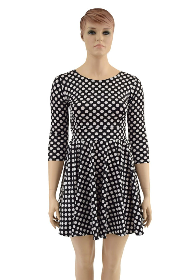 3/4 Sleeve Crew Neck Skater Dress with POCKETS - 1