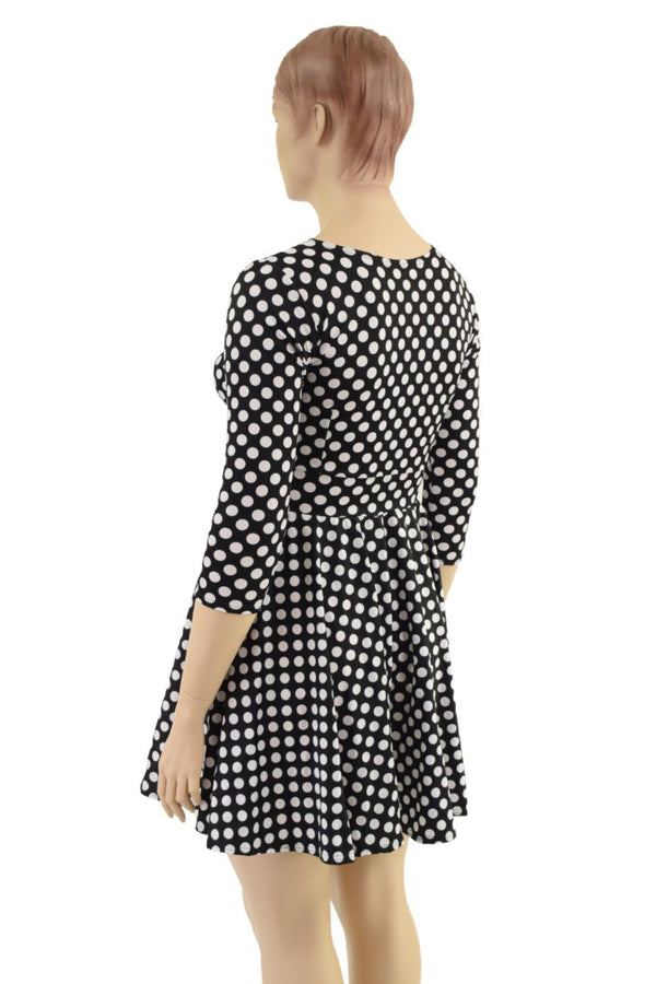 3/4 Sleeve Crew Neck Skater Dress with POCKETS - 3