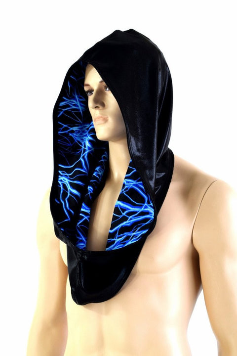 Black & Blue Lightning Reversible Infinity Festival Hood - Coquetry Clothing