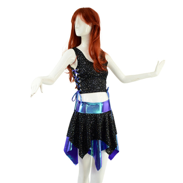 3PC Pixie Skirt & Lace Up Side Crop Tank with Sorceress Bolero Set - 2