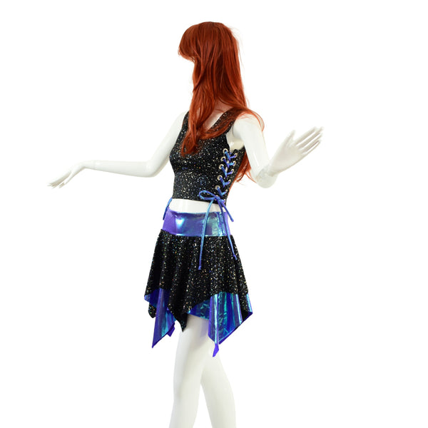 3PC Pixie Skirt & Lace Up Side Crop Tank with Sorceress Bolero Set - 6
