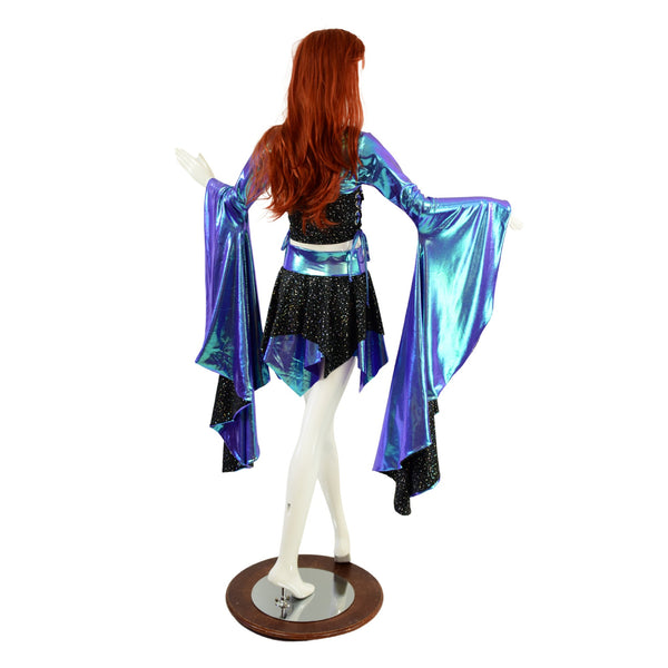 3PC Pixie Skirt & Lace Up Side Crop Tank with Sorceress Bolero Set - 5