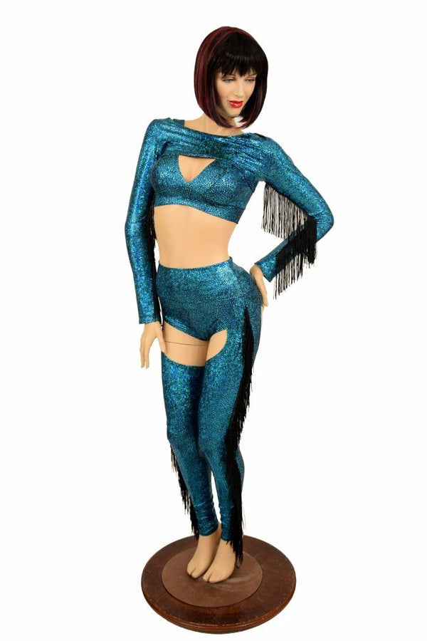 4PC Turquoise Fringe Bolero and Chaps Set - 1