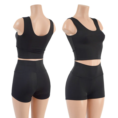 Smooth Black Spandex High Waist Shorts OR Top READY to SHIP - Coquetry Clothing