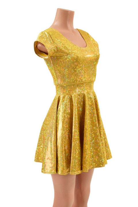 Gold Kaleidoscope Cap Sleeve Skater Dress - Coquetry Clothing