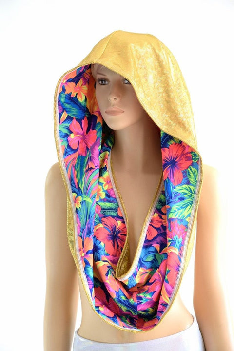HUGE Neon Tahitian & Gold Festival Hood - Coquetry Clothing