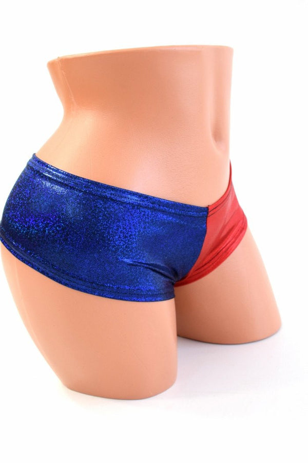 Harlequin Red & Blue Cheeky Booty Shorts - 4