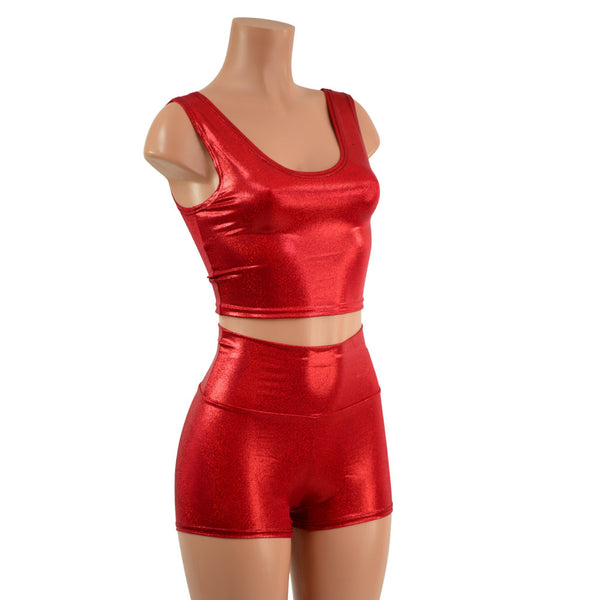 Red Sparkly Jewel High Waist Shorts OR Top READY to SHIP - 4