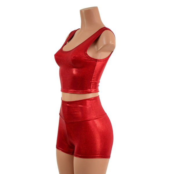 Red Sparkly Jewel High Waist Shorts OR Top READY to SHIP - 3