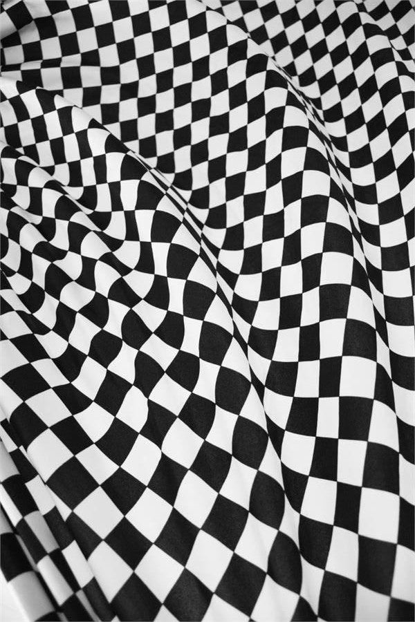 UV Black White Checkered Spandex Fabric