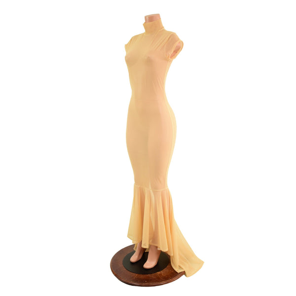 Nude Mesh Puddle Train Gown - 2