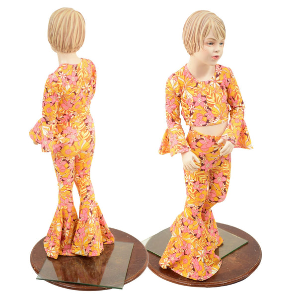 Girls What The Floral Trumpet Sleeve Crop & Bell Bottom Flares Set - 1