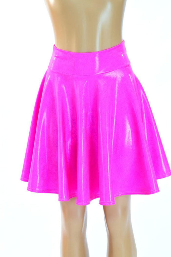 Neon Pink Sparkly Jewel Skater Skirt - 1