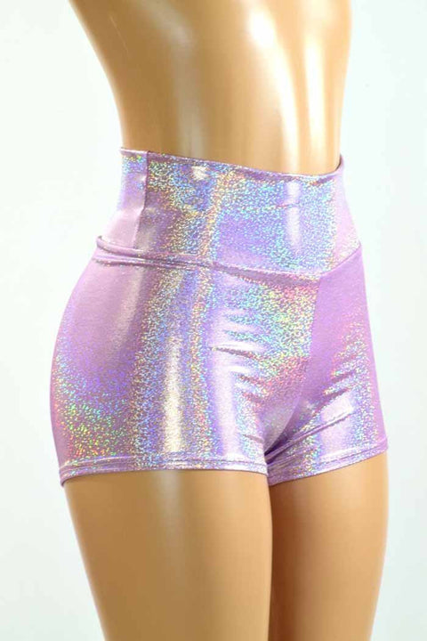 High Waist Lilac Holographic Shorts - Coquetry Clothing