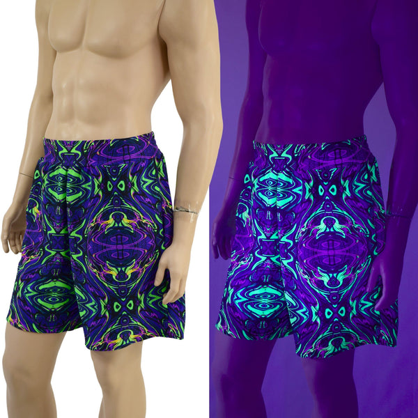 UV Glow Mens Basketball Shorts with Pockets in Neon Melt - 1