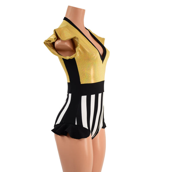 Circus Stripes and Gold Holographic Flip Sleeve Paneled Romper - 2
