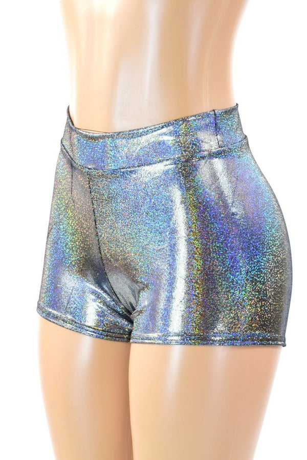 Silver Holographic Mid Rise Shorts - 1