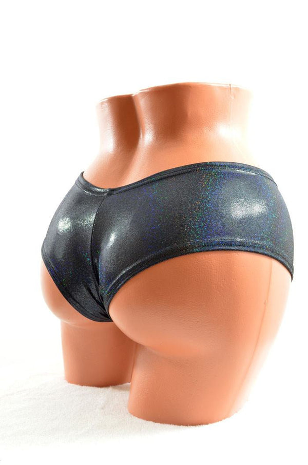 Black Holographic Cheeky Booty Shorts - 1