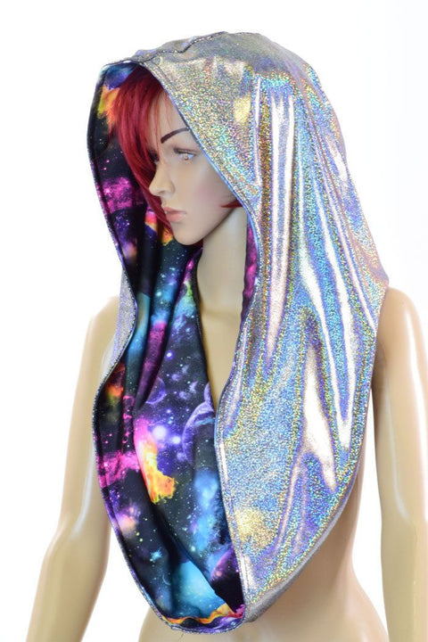 Silver & Galaxy HUGE Reversible Festival Hood - Coquetry Clothing