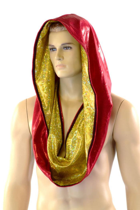 Gold & Red HUGE Reversible Festival Hood - Coquetry Clothing