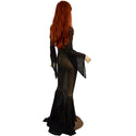 Black Mesh Zipper Back Gown with Pixie Sleeves and Puddle Train - 2