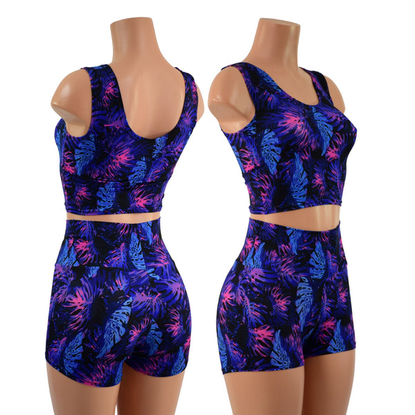 Moonlight Monstera High Waist Shorts OR Top READY to SHIP - 1