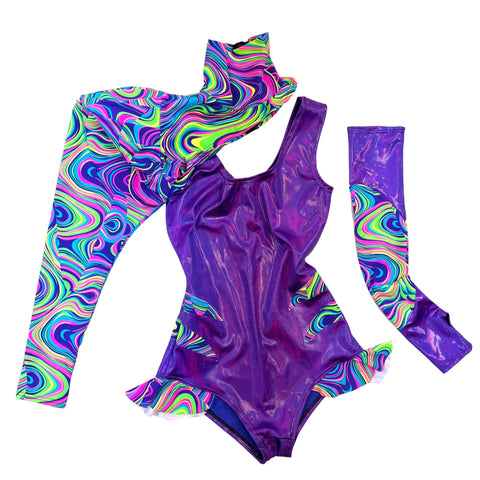Glow Worm and Grape 3pc Chromatic Romper, Sleeve and Bolero Set - Coquetry Clothing