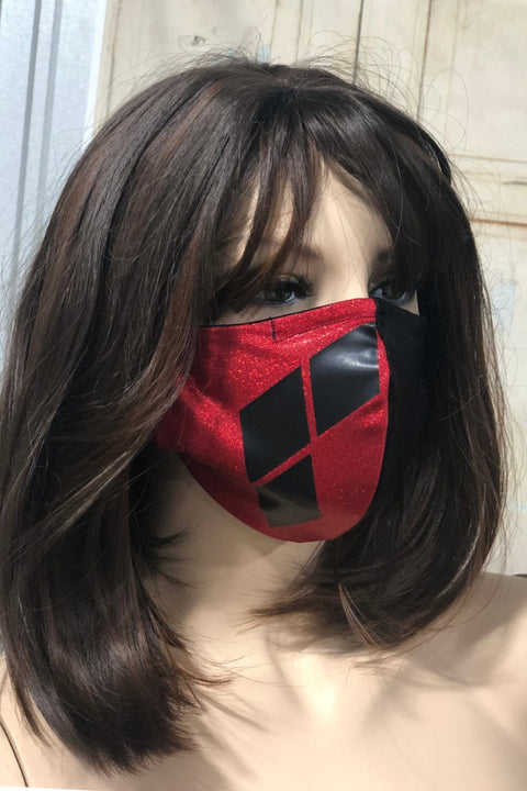 Harlequin Red and Black Face Mask with Diamonds - Coquetry Clothing