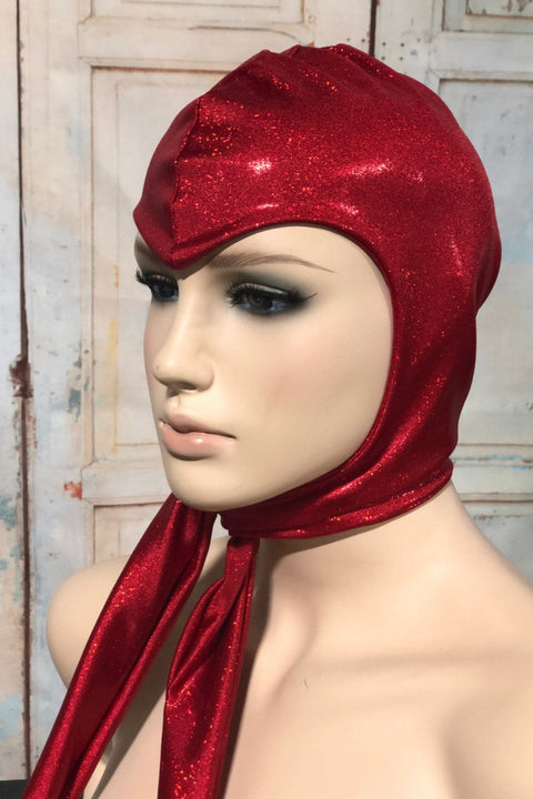 Vintage Style Widows Peak Bonnet in Red Sparkly Jewel - Coquetry Clothing