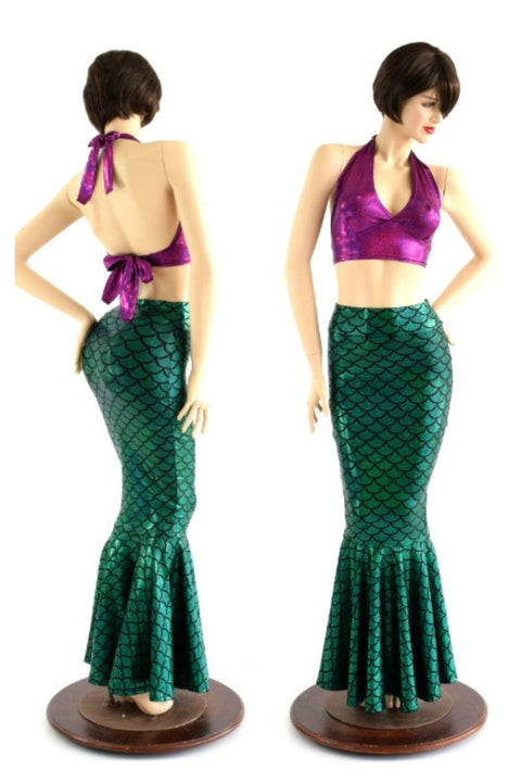 2PC Mermaid Skirt & Fuchsia Halter Set - Coquetry Clothing