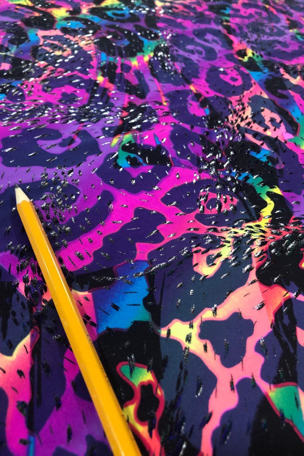 UV Glow Rainbow Leopard Print Spandex Fabric - 2