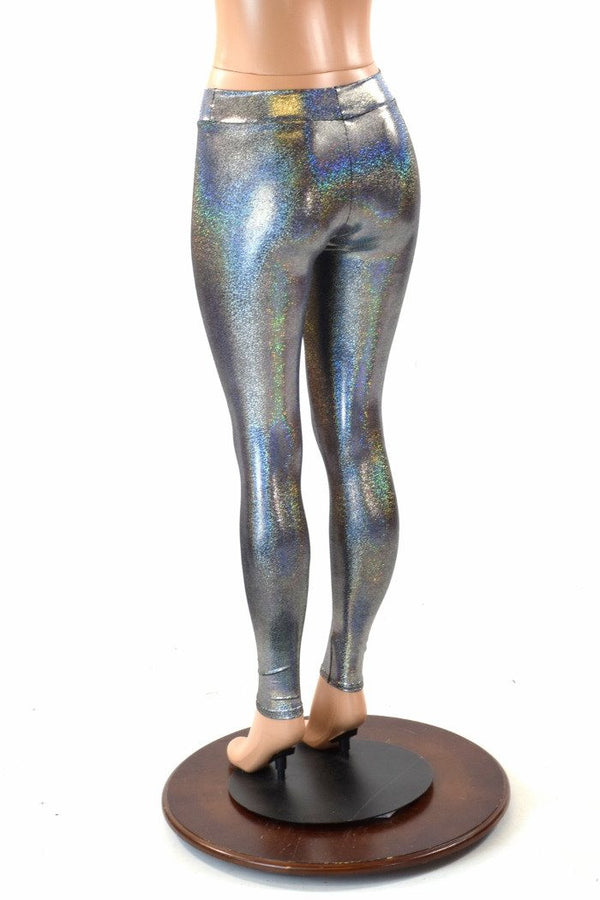 Silver Holographic Mid Rise Leggings - 3