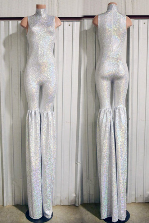 Silver on White Shattered Glass Stilting Costume - Coquetry Clothing