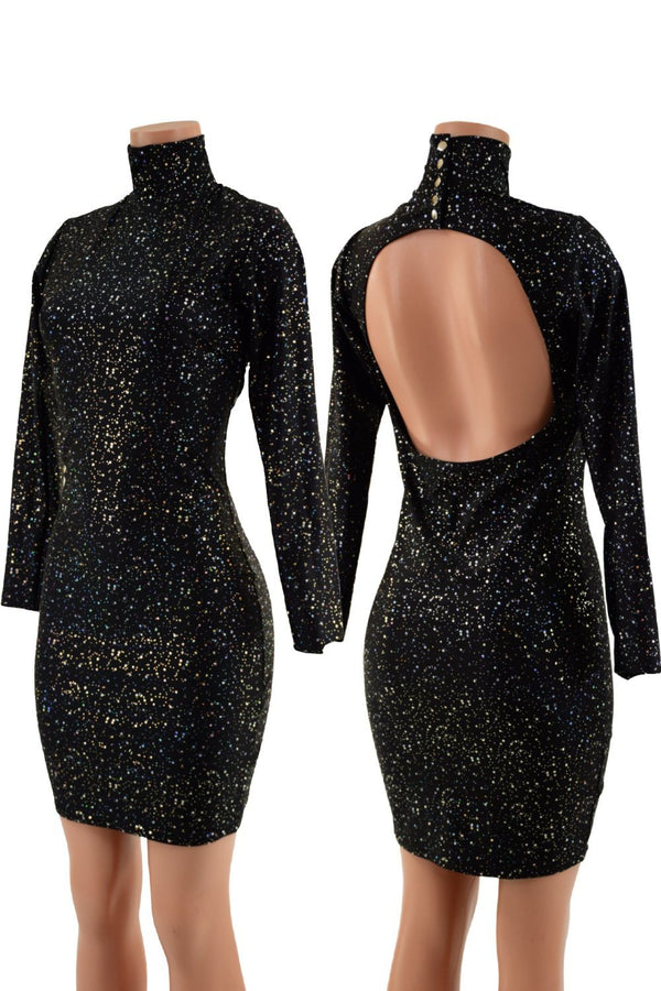 Backless Star Noir Bodycon Dress with Snap Back Turtleneck - 1