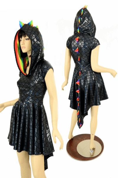 Black Dragon Hoodie Skater Dress - 1