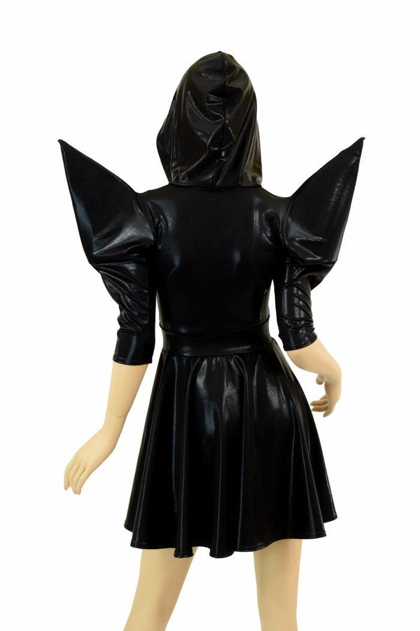 Black Mega Sharp Shoulder Skater Dress - 4