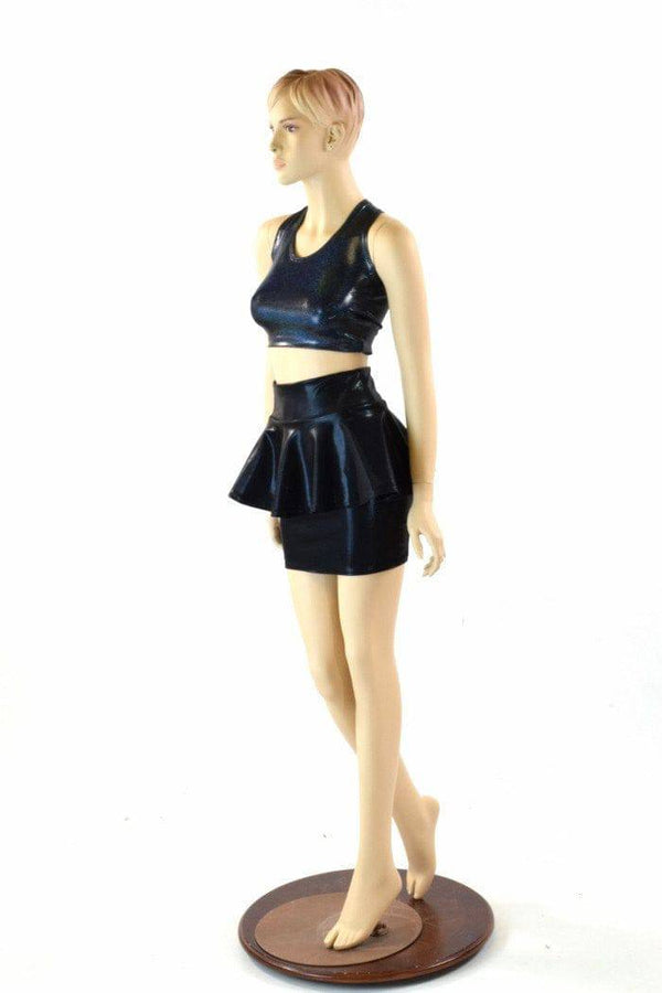 Black Metallic Peplum Skirt - 4