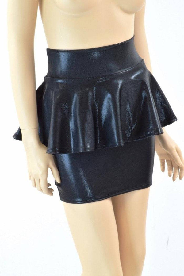 Black Metallic Peplum Skirt - 3