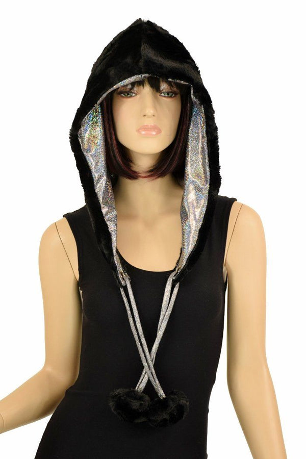 Black Minky Pom Pom Hood - 1