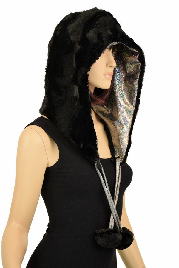 Black Minky Pom Pom Hood - 3